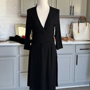 Lauren Ralph Lauren Black Wrap Dress Self Tie at Back Midi Length Size Large